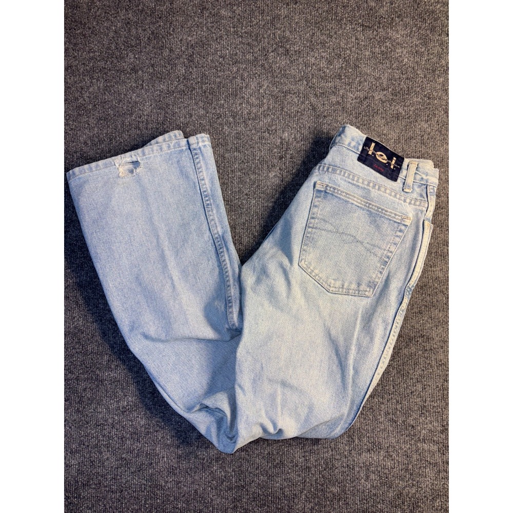 LEI Flared Jeans Women 7 Blue Denim Light Wash 3 Button Side Mid Rise Flat Front